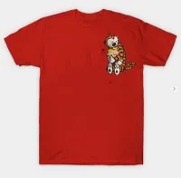 CNY Chineses Dragon ปีใหม่สีแดง Chothes การ์ตูน Calvin And Hobbes เสื้อยืดคอกลมผ้าฝ้ายกราฟิกสำหรับผู้ชาย/ท็อปส์ซู Gils เด็กชายดิสโตรอายุ1 2 3 4 5 6 7 8 9ปี