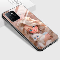 Mop Mall สำหรับ Realme Narzo 50A Narzo 50A Prime เคสเคสกันกระแทกลายการ์ตูนยิ้มเจ้าหญิงเคสโทรศัพท์กระจกเทมเปอร์เรียบนุ่ม