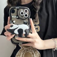 Korea Cute Wavy Edge Panda Bracket Phone Case For iPhone 13 Pro Max 12 11 XS XR X Love Heart Lens Silicone Protective Back Cover