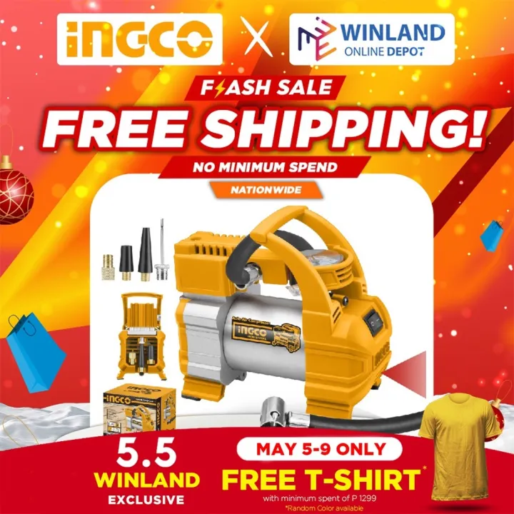 INGCO Original Auto Air Compressor Pump Car Tire Inflator DC 12V ...