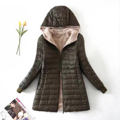 Plush Lining Women Mid-Length Coat Solid Color Zipper Closure Hooded Coat Autumn Winter Mid-Length Jacket Women Clothing