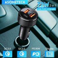 72W Car Charger 2USB+1Type-C Fast Charging QC3.0 PD3.0 PPS Phone Charger for iPhone 14 Xiaomi Samsung Huawei iPad Laptops Tablet Car Chargers