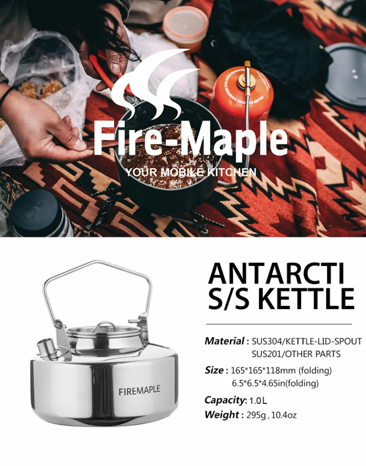  Fire-Maple Antarcti Portable 1 Liter Lightweight Stainless  Steel Camping Kettle, Durable and Portable Camp Tea Pot