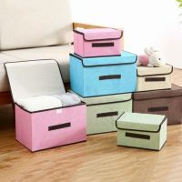Cotton Linen Storage Box with Cap 2 Size Clothes Socks Toy Snacks Sundries Organizer Set Fabric Boxes Cosmetics Household