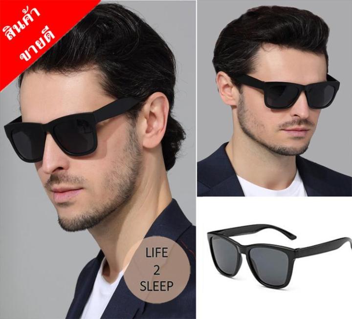 แว่นกันแดด-sunglasses-แว่นตากันแดด-วินเทจ-polarized-uv400-สำหรับชายและหญิง-premium-black-frame-smoke-lens