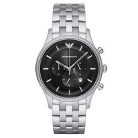 นาฬิกาข้อมือผู้ชาย Armani Black Dial Silver Tone Stainless Steel Bracelet Men Watch AR11017