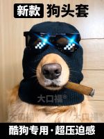 Dog headgear black mask dog hat large dog funny props sunglasses golden retriever big gold chain helmet