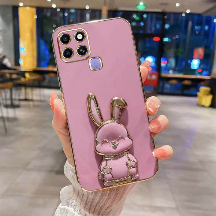 ybdเคสโทรศัพท์ใหม่สไตล์เข้ากันได้สำหรับ-infinix-smart-6-smart-6-hd-เคสการ์ตูนน่ารัก3dลายกระต่ายยิ้มกรอบนุ่มขาตั้งพับได้