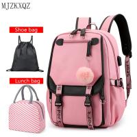 Children School Bags Backpack For Teenage Girls Cute Bagpack Black Pink Waterproof Travel Rucksack USB Charging Mochila Bolsas
