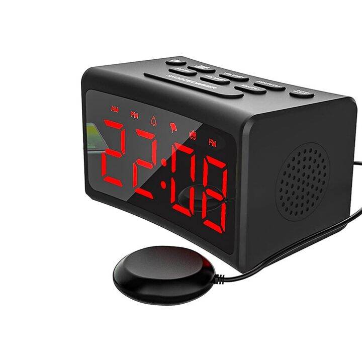Alarm Clock Radio For Bedroom, Bed Shaker For Heavy Sleepers, 12/24