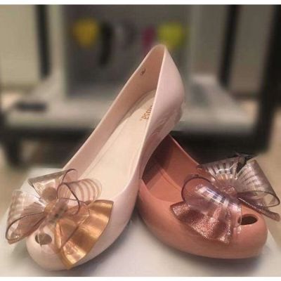 【free shipping】 2023Melissaˉwomens Shoes Striped Windmill Bow Fish Mouth Heightening Single Shoes
