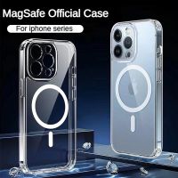 Floveyoo เคสแม่เหล็กใสสำหรับ Magsafe ของแท้สำหรับ iPhone 14 Plus 12 13 Mini 11 Pro Max เคสชาร์จไร้สายใสชุบ