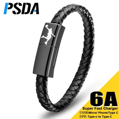 PSDA 3D 6A Bracelet USB Charging Cable Outdoor Portable Leather Micro USB C Charger Data Cable For Phone Samsung HUAWEI Xiaomi Docks hargers Docks Cha