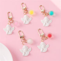 Ornaments Accessories Gifts Earphone Case Keychain Women Keychain White Angel Pendant Round Keyring