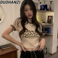 DUOHANZI Ins แขนสั้นเสื้อยืดสตรีบางสั้นด้านบน เสื้อครอป ลายใหม่ล่าสุด