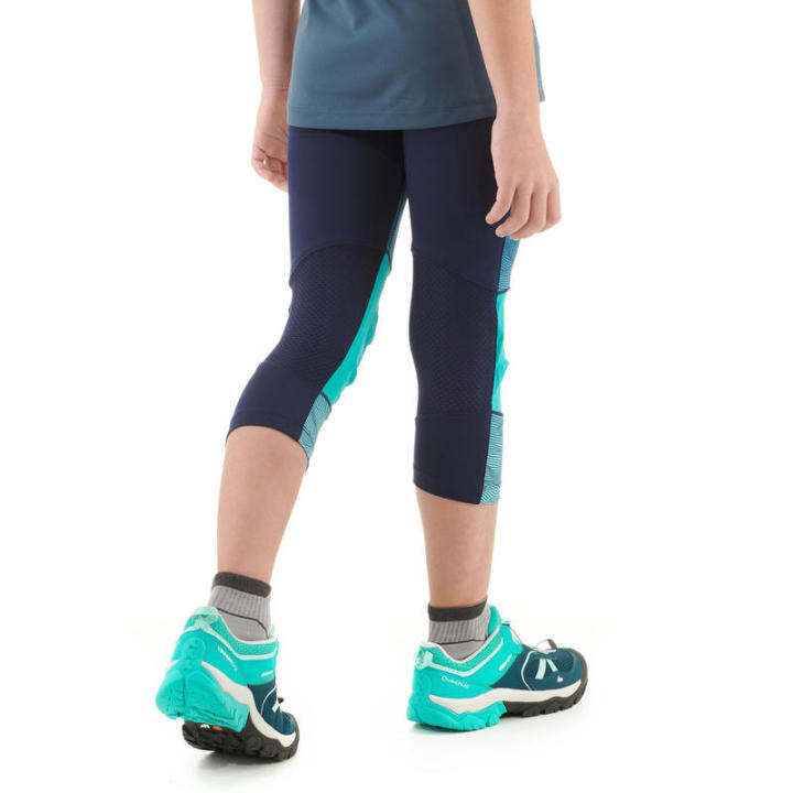 พร้อมส่ง-กางเกงเลกกิ้งสำหรับเด็กใส่เดินป่า-kids-hiking-leggings-mh500-7-15-years-turquoise-blue