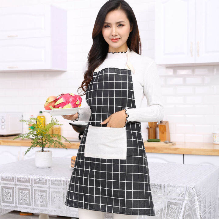 lanyard-apron-thickened-apron-oil-resistant-apron-plaid-cotton-and-linen-apron-japanese-apron-fashionable-lace-up-apron