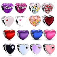 ●❃♈ Red Enamel Red Blue Pink Love Heart DIY Beads Charms Fit European Pandora Charm Bracelets Bangles Jewelry Making Accessories
