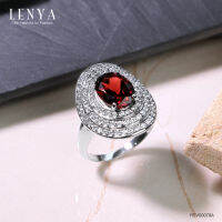 Lenya Jewelry แหวนเงินแท้ 925 ชุบทองคำขาว ประดับพลอยโกเมน (Garnet) และ คิวบิกเซอร์โคเนีย (Cubic Zirconia) เสริมบุคลิกความมั่นใจ เสริมให้ร่ำรวย