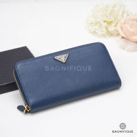 PRADA ZIPPY WALLET LONG NAVY CALF GHW