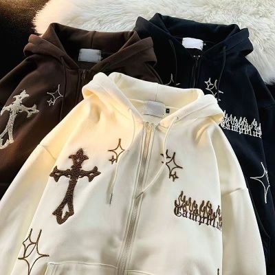 ขายดีที่สุด ioztt2023 -  Vintage เย็บปักถักร้อย Hoodies ผู้หญิง Harajuku แขนยาว Zip Up เสื้อกันหนาว Hip Hop Gothic Streetwear Hooded Jacket Coat Y2k Clothes