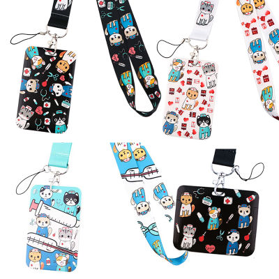 【CW】Credential holder Animal Cat Doctor Keychain Lanyards for Keys ID Card Cover Rope Lariat Badge Holder Nurse