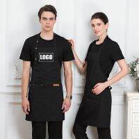 Custom Design Brand Logo Black Unisex Waiter Cooking Restaurant Pocket Printing Adjustable Hanging Neck Men Summer Thin Aprons Aprons