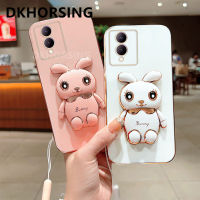 DKHORSING เคสเคสโทรศัพท์นิ่มเคลือบหรูหรา,Y17S VIVO กระต่ายน่ารัก Vivo Y17s ฝามีสายรัดและที่วางด้านหลัง