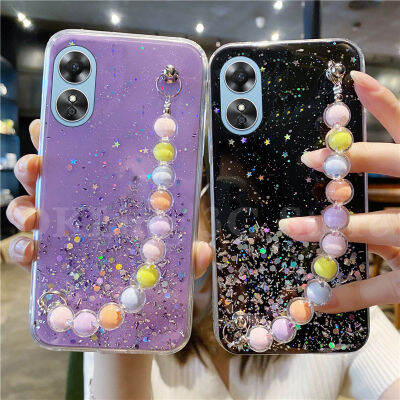 เคสโทรศัพท์ OPPO A78 5G หรูหราหรูหราใสรูปดาวส่องแสงเป็นประกายระยิบระยับเคสโทรศัพท์มือถือด้านหลัง2023 OPPOA78พร้อมสร้อยข้อมือไข่มุกที่มีสีสัน