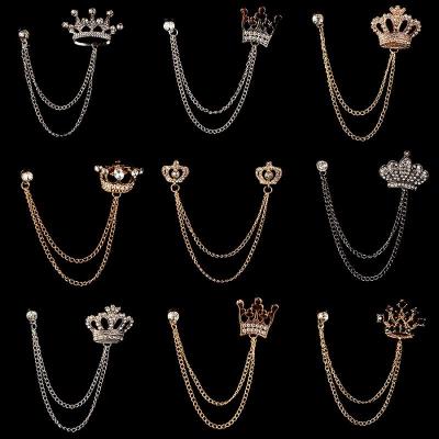 Crown Brooch Luxury Rhinestone All-match Corsage Tassel Lapel Pins Suit Shirt Collar Badge Corsage Brooches Jewelry Accessories Adhesives Tape