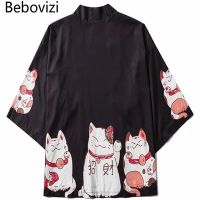 Bebovizi เสื้อผ้าสไตล์ญี่ปุ่นสำหรับผู้ชายฤดูร้อนสตรีทแวร์ชุดเสื้อคาร์ดิแกน Kimono พิมพ์ลายแมวชุดกิโมโนเทรนด์ญี่ปุ่น