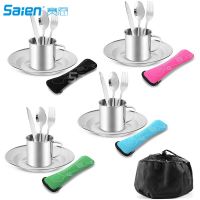 25Pcs Stainless Steel Utensils Camping Tableware Kit With Plates Cups Forks Spoons And Knives For 4, Cutlery Flatware Set