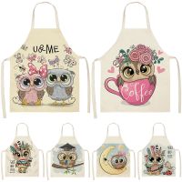 Owl Flower Cartoon Pattern Printed Cotton Linen Aprons 53*65cm Kitchen Brief Pinafore Women Home Cooking Baking Waist Bibs 46257