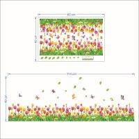 HOZZBY 1ชิ้นสติกเกอร์ติดผนังดอกทิวลิปสติกเกอร์บนกระดานดำ40*114ซม. สำหรับห้องนอน/ห้องนั่งเล่น/ห้องโถง/บาร์