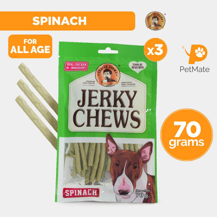 Jerky Chews Adult Dog Treats Spinach 70g BUNDLE OF 3 PetMate pet