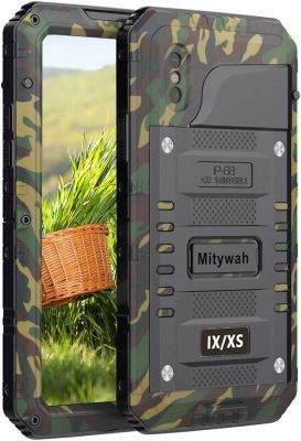 Mitywah Shockproof Case Compatible with iPhone X/XS,Waterproof Full Body Protective Cover with Impact Resistant Aluminium Alloy,Strong Military Defender Heavy Duty Metal Shell for Outdoor, Camouflage