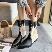 Caohuatang3French Sepatu BOOT Pendek ของผู้หญิงฤดูใบไม้ผลิและฤดูใบไม้ร่วงรองเท้าบูทบริทิชมาร์ติน Bootscaohuatang3ยีนส์ตะวันตก2023แหลม