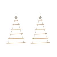 2X DIY Wooden Christmas Tree Wooden Wall Hanging Christmas Tree New Year Decoration for Home Ornaments Wood Color