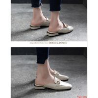 Toe Cap Leather Shoes Half Slippers Womens Lazy 35-43 Size Large Summer 41 Fashion Thick Heel Outer Wear Mid-Heel Loaf