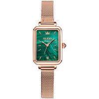 OLEVS Fashion Retro Square Watches for Women Green Stone Square Watch Dress Casual Women Watches Japanese Quartz Lady Watches