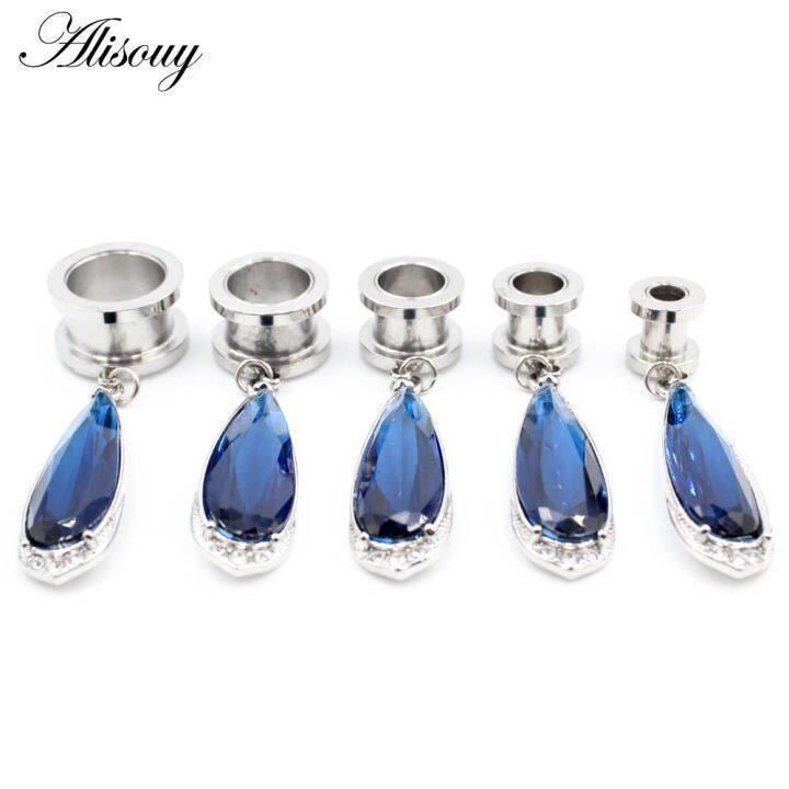 alisouy-2pcs-6-25มม-สแตนเลส-water-drop-คริสตัล-pendat-หูอุโมงค์ปลั๊ก-expander-stretcher-gauges-body-piercing-เครื่องประดับ