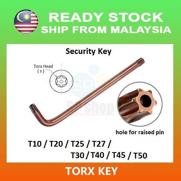 Torx allen key with hole security key t10 t20 t25 t30 t40 t50 for m3