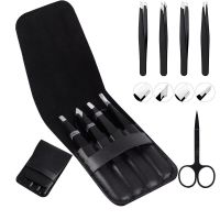 ‘；【。- 4/5 Pcs / Set Stainless Steel Eyelash Tweezers Professional Lash Extension Eyebrow Hair Remove Supplies With Bag