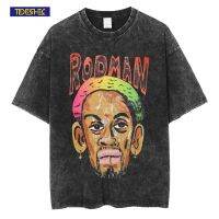 ผู้ชายสตรีทแวร์การ์ตูน Rodman เสื้อยืดแนวฮิปฮอป