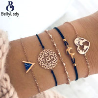 5 Pieces Women Fashion Bracelet Set Luxury Simple Triangle Moon Heart-shaped Pendent Bangle Jewelry Gifts For Girls【fast】