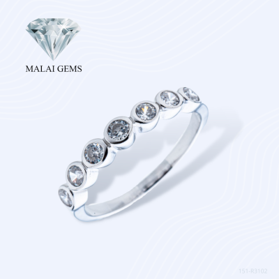 Malai Gems แหวนเพชร แหวนเพชรหุ้ม 7 เม็ด เงินแท้ 925 เคลือบทองคำขาว ประดับเพชรสวิส CZ รุ่น 151-R3102แถมกล่อง แหวนเงินแท้ แหวนเงิน แหวน