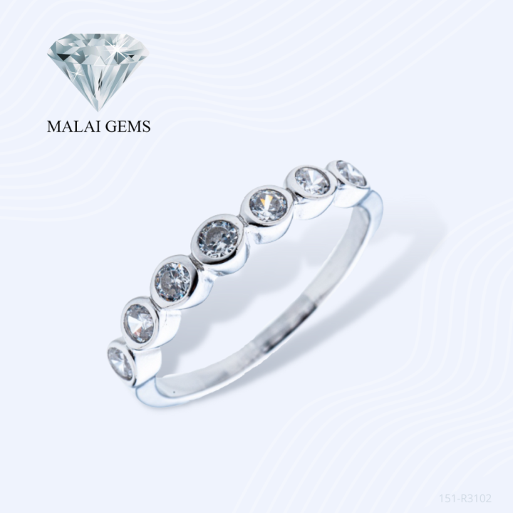 malai-gems-แหวนเพชร-แหวนเพชรหุ้ม-7-เม็ด-เงินแท้-925-เคลือบทองคำขาว-ประดับเพชรสวิส-cz-รุ่น-151-r3102แถมกล่อง-แหวนเงินแท้-แหวนเงิน-แหวน