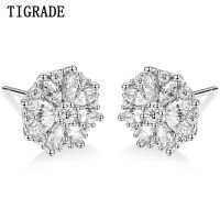 Tigrade 925 Sterling Silver Flower Earrings Dazzling Zircon Ear Stud For Women Classic Fashion Wedding Party Jewelry Accessories