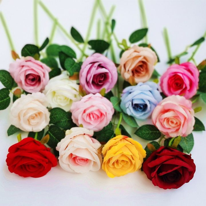 กุหลาบจำลอง-กุหลาบดอกเดียว-วันวาเลนไทน์บ้าน-งานแต่งงาน-ดอกไม้ประดิษฐ์-มือเทียมรู้สึกกำมะหยี่-rosehuilinshen