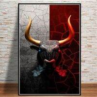 Double-Face Angry Ox Nordic Wall Art พิมพ์ Red Bull Head ตกแต่งโปสเตอร์ภาพบนผ้าใบภาพวาดสำหรับตกแต่งห้องนั่งเล่น